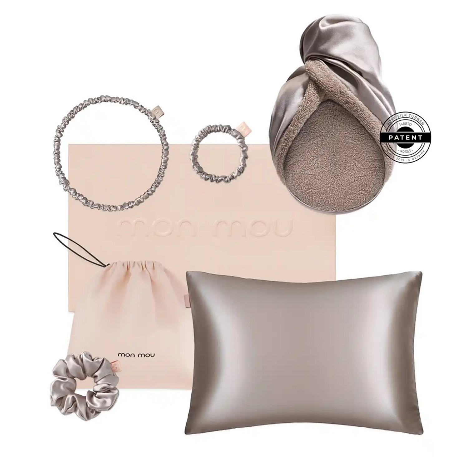 Набір шовкових аксесуарів з натуральним 100% шовком Mon Mou Soft Silk Set Taupe