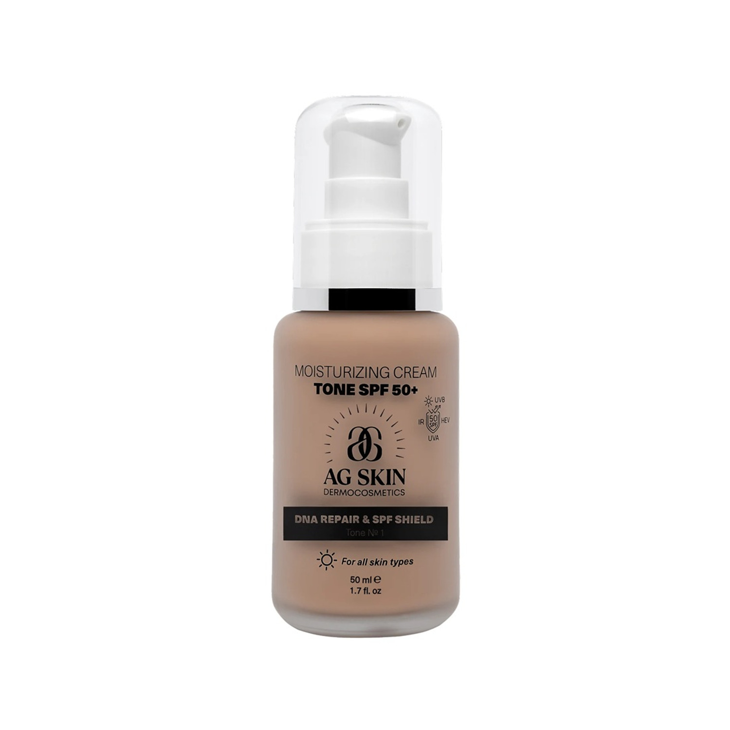 Зволожуючий сонцезахисний крем з тоном SPF 50+ Тон №1 AG SKIN Moisturising Cream
